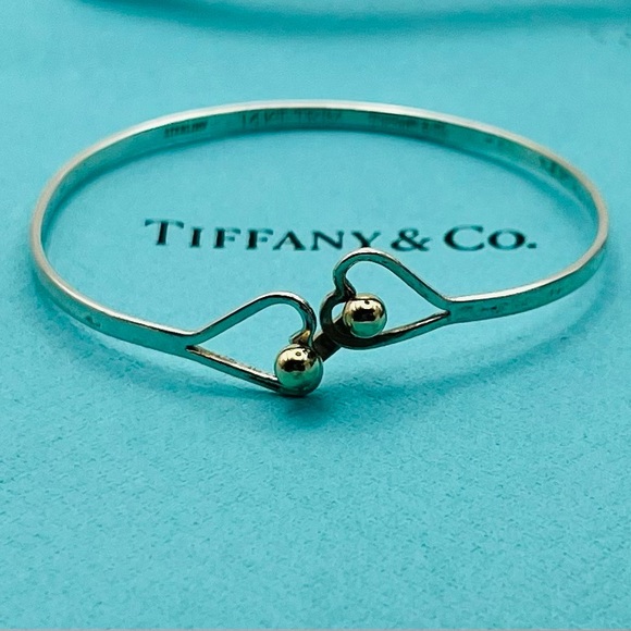Tiffany & Co. Jewelry - SOLD TIFFANY & Co. Sterling Silver 925 & 14K YG Double Heart Bangle Bracelet